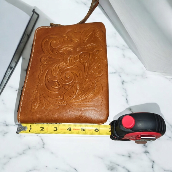 Patricia Nash Tan Leather Clutch with Embossed Floral Design - Picture 4 of 6